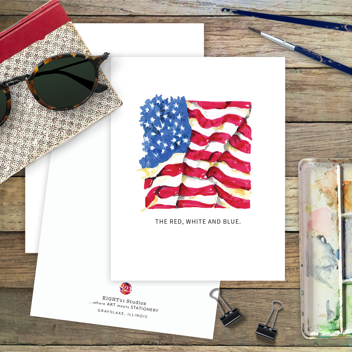 Red White and Blue American Flag Card