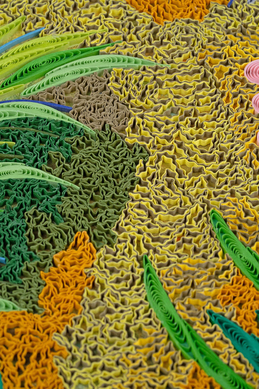 Quilled Path through the Irises, Monet Art (11in x 11in.)