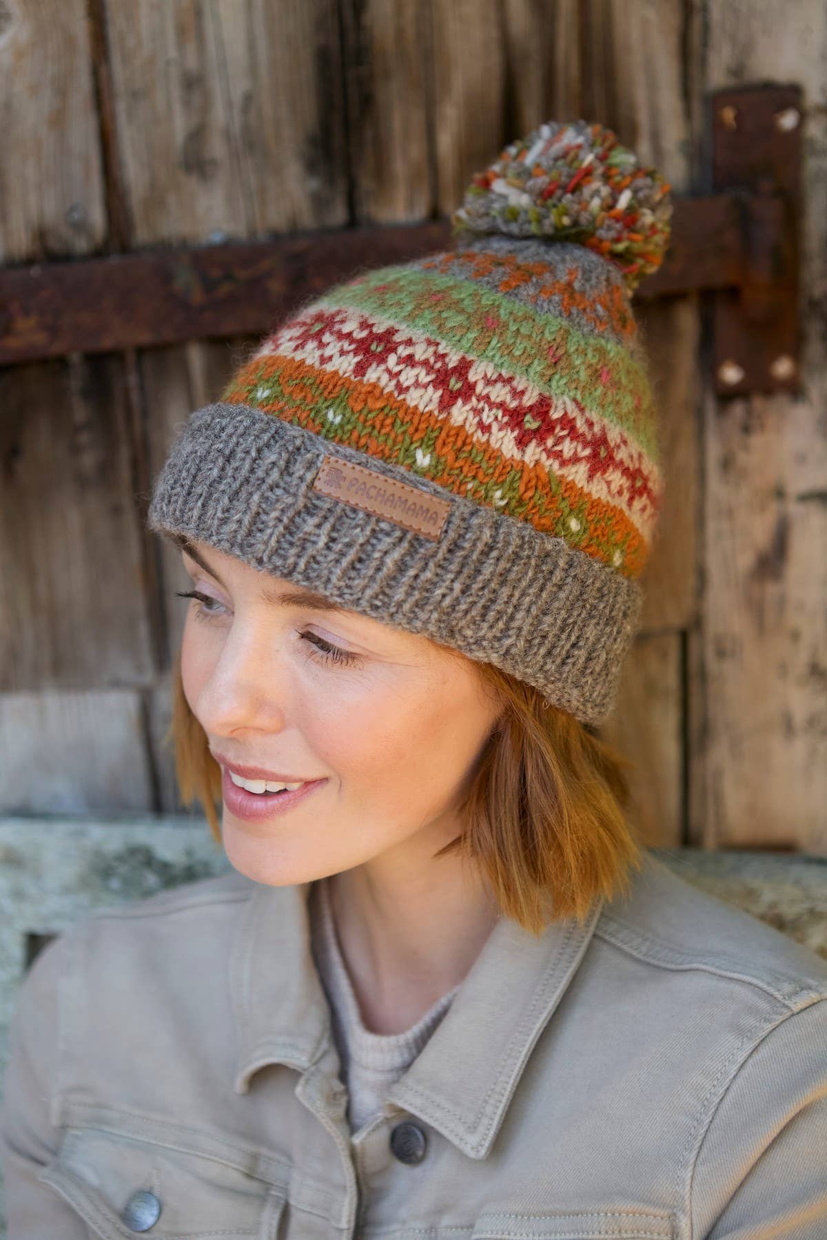 Oban Soft Autumnal Fair Isle Roll Back Bobble Beanie One Colour