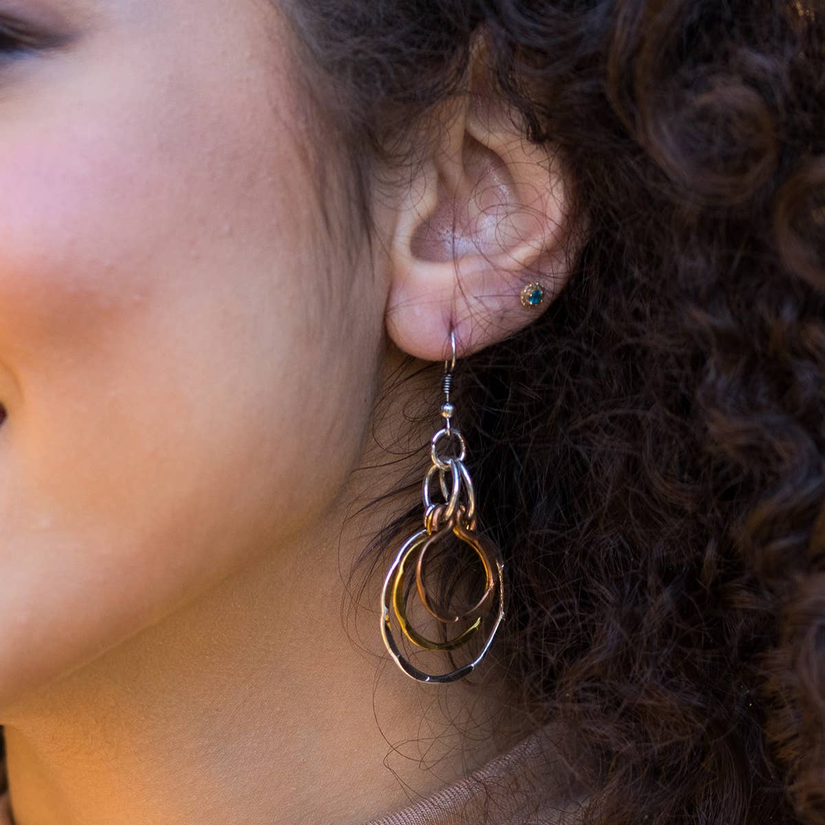 Mixed Metal Hammered Nested Hoop Earrings