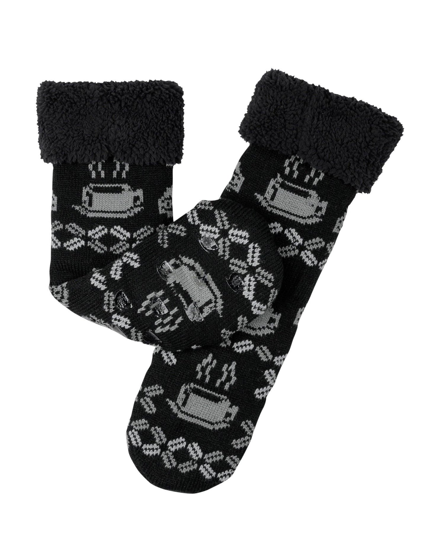 Coffee Cup Lounge Socks: Black / ONE SIZE