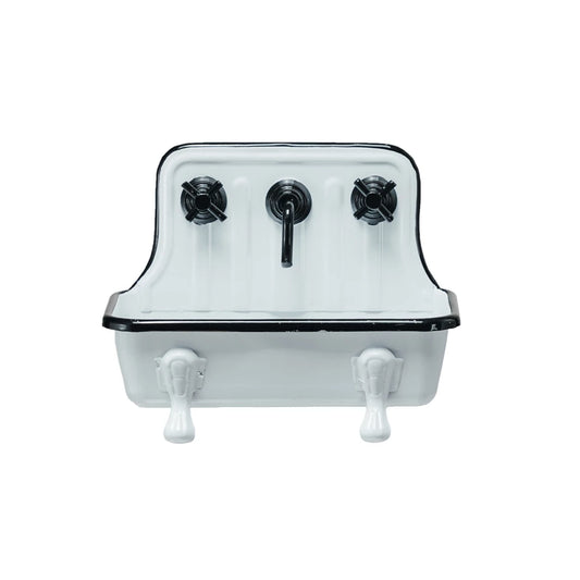 Metal Sink Soap Dish W/Faucet - White & Black