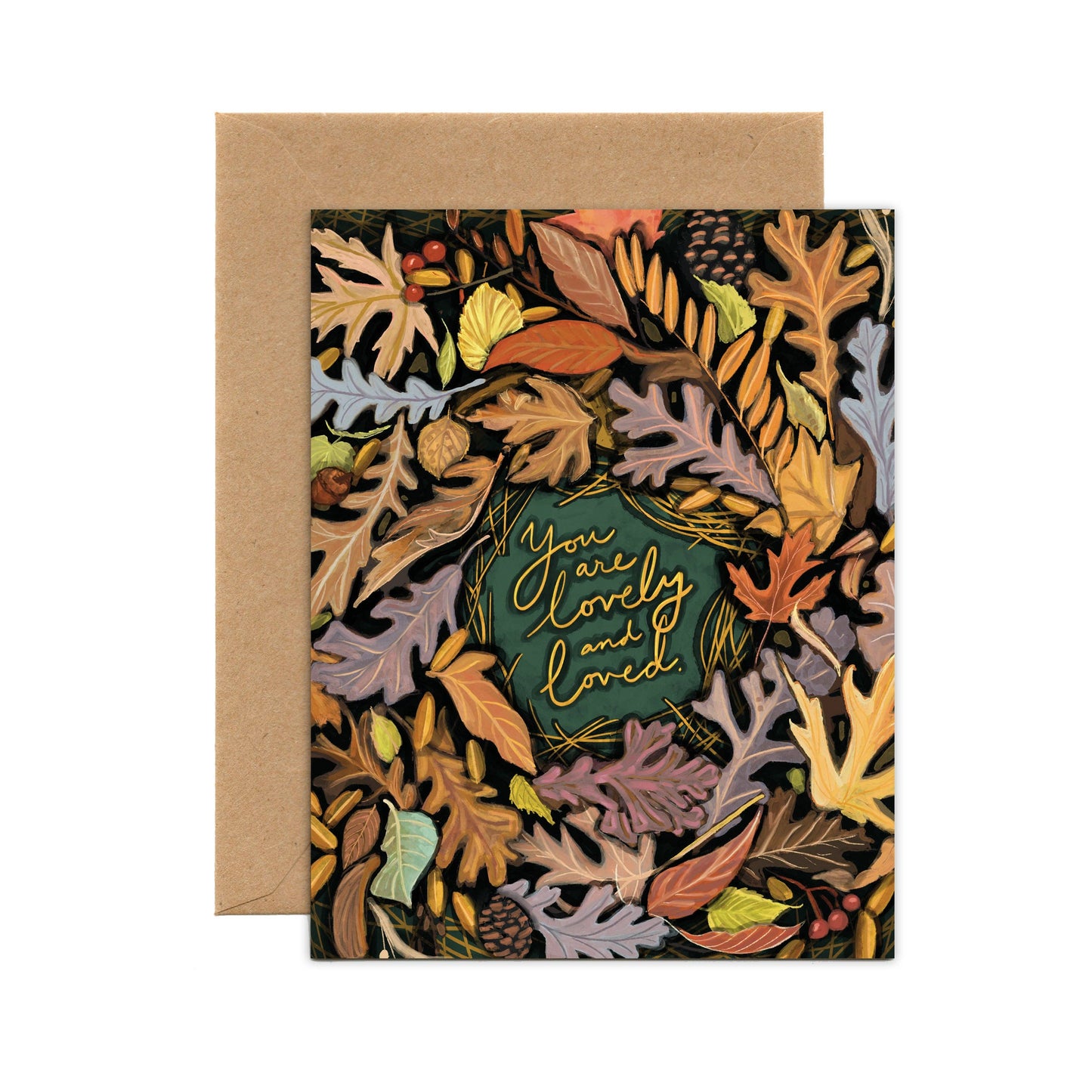 You Are Lovely And Loved Leaf Wreath Card
