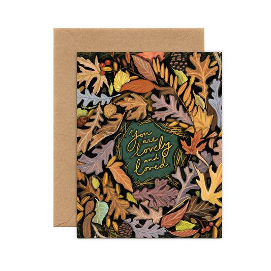 You Are Lovely And Loved Leaf Wreath Card