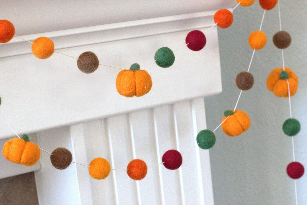 Pumpkin Garland- Burgundy Orange Green Brown