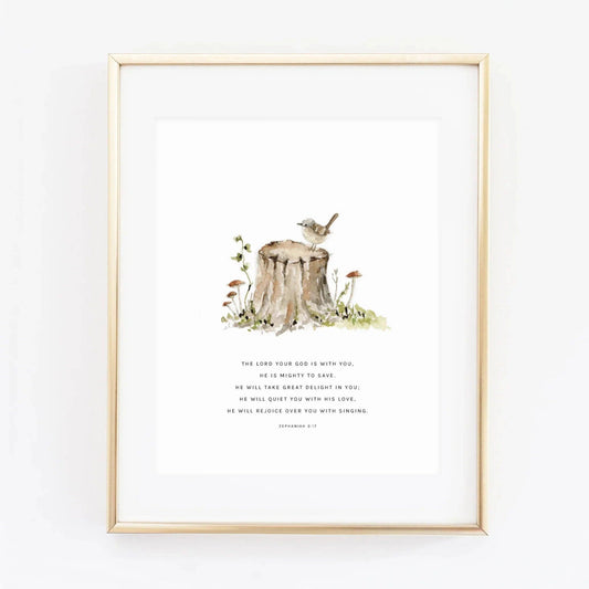 Zephaniah 3:17 Tree Stump Scripture Print