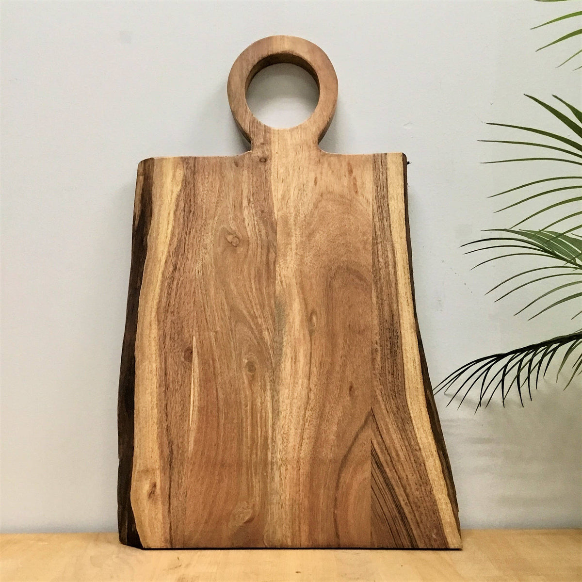 Small Live Edge Acacia Wood Cutting Board w/ Circle Handle