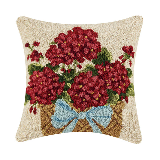 Red Geranium Floral Basket Hook Pillow
