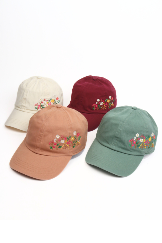 Flowers Side Cotton Baseball Cap: SAGE
