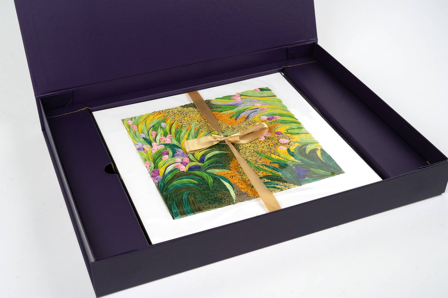 Quilled Path through the Irises, Monet Art (11in x 11in.)