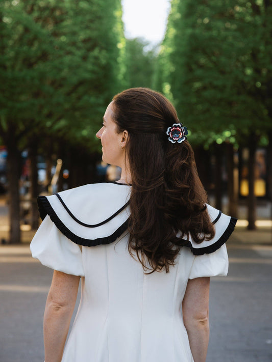 Americana Flower Claw Clip Navy