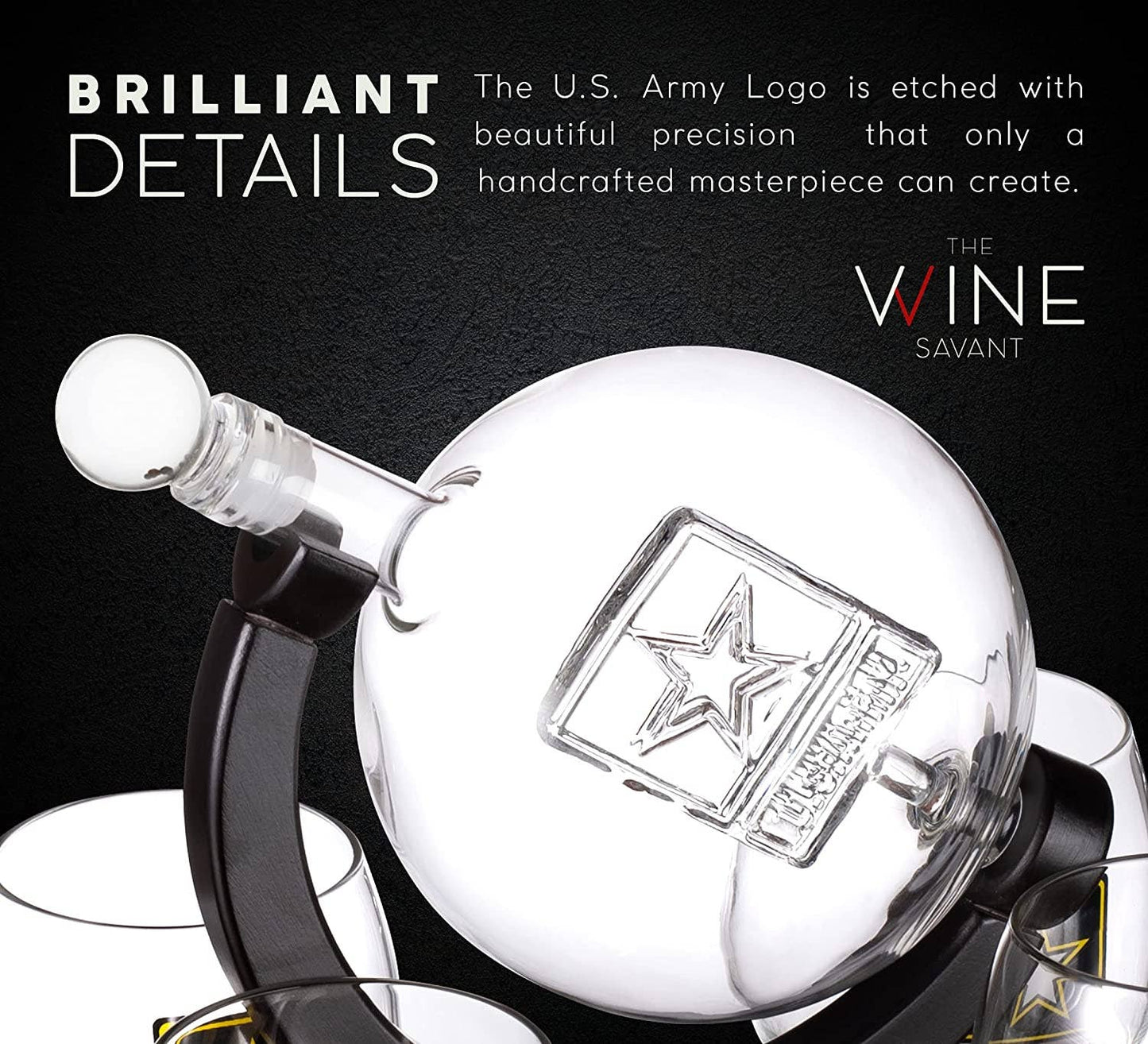 US Army Globe Whiskey Decanter Set W/4 Liquor Glasses