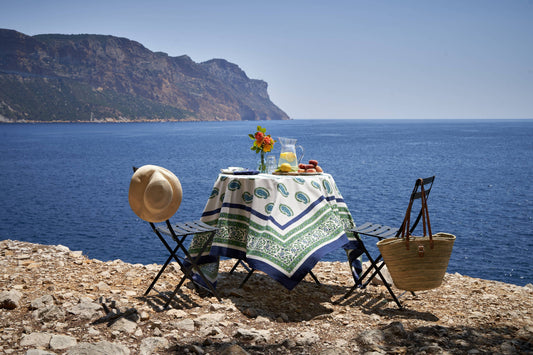 Cassis Blue & Green Tablecloth: 59" x 86"