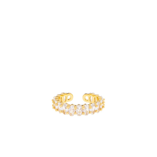 Adjustable Pave Ring: Gold Plated-Clear
