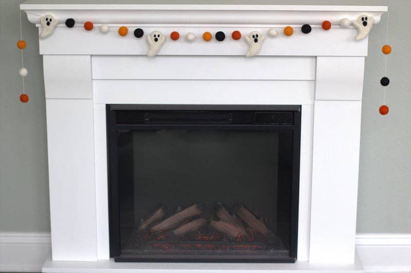 Ghost Halloween Garland- Orange, Black & White