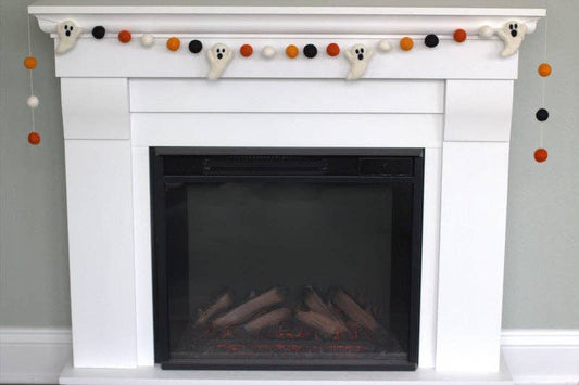 Ghost Halloween Garland- Orange, Black & White