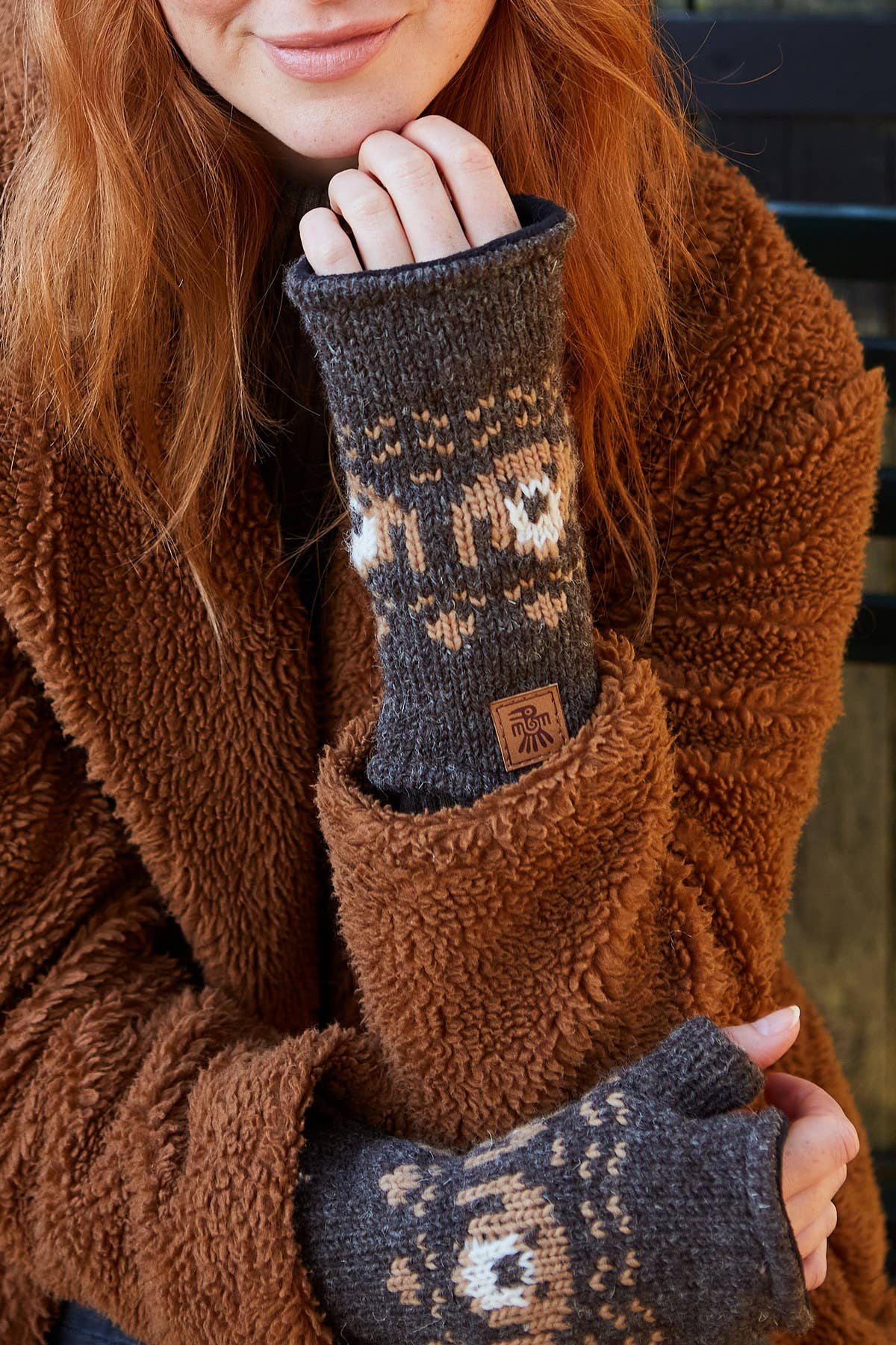 Pooch Dog Fingerless Gloves Bark Brown