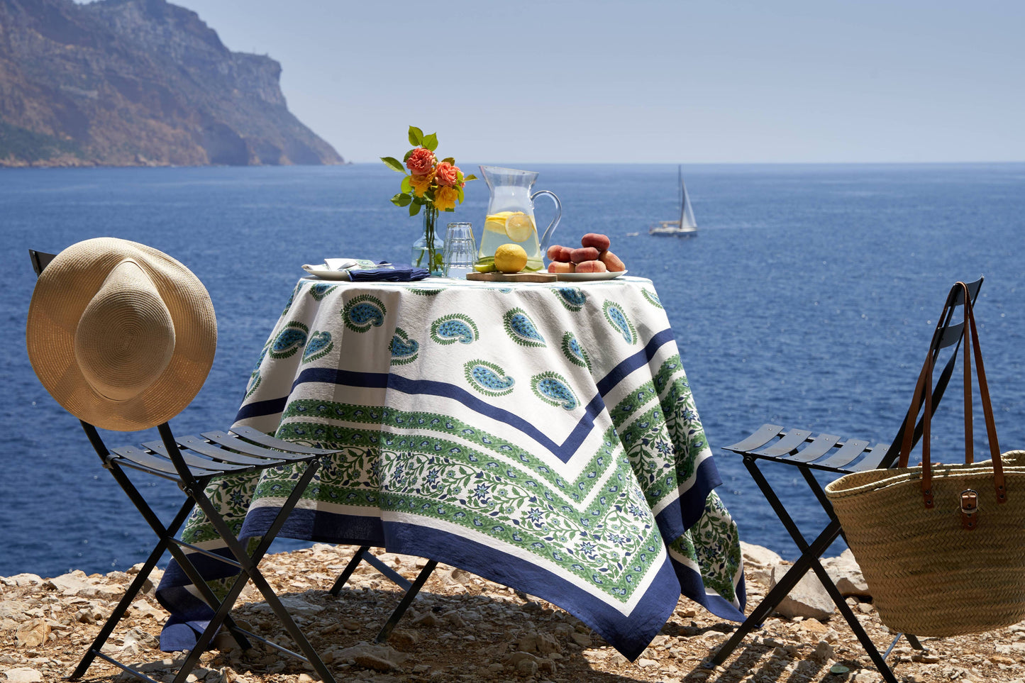 Cassis Blue & Green Tablecloth: 59" x 59"