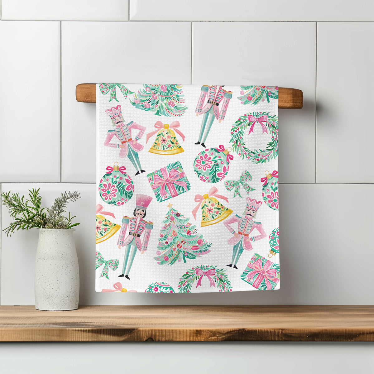 Nutcracker Pink Chinoiserie Christmas Towel