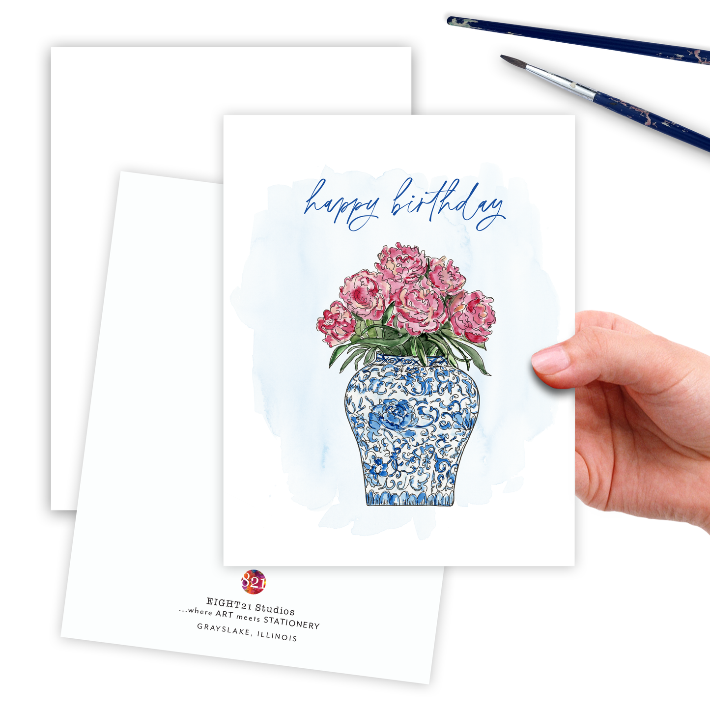 Happy Birthday Card Ginger Jar with Peonies Card