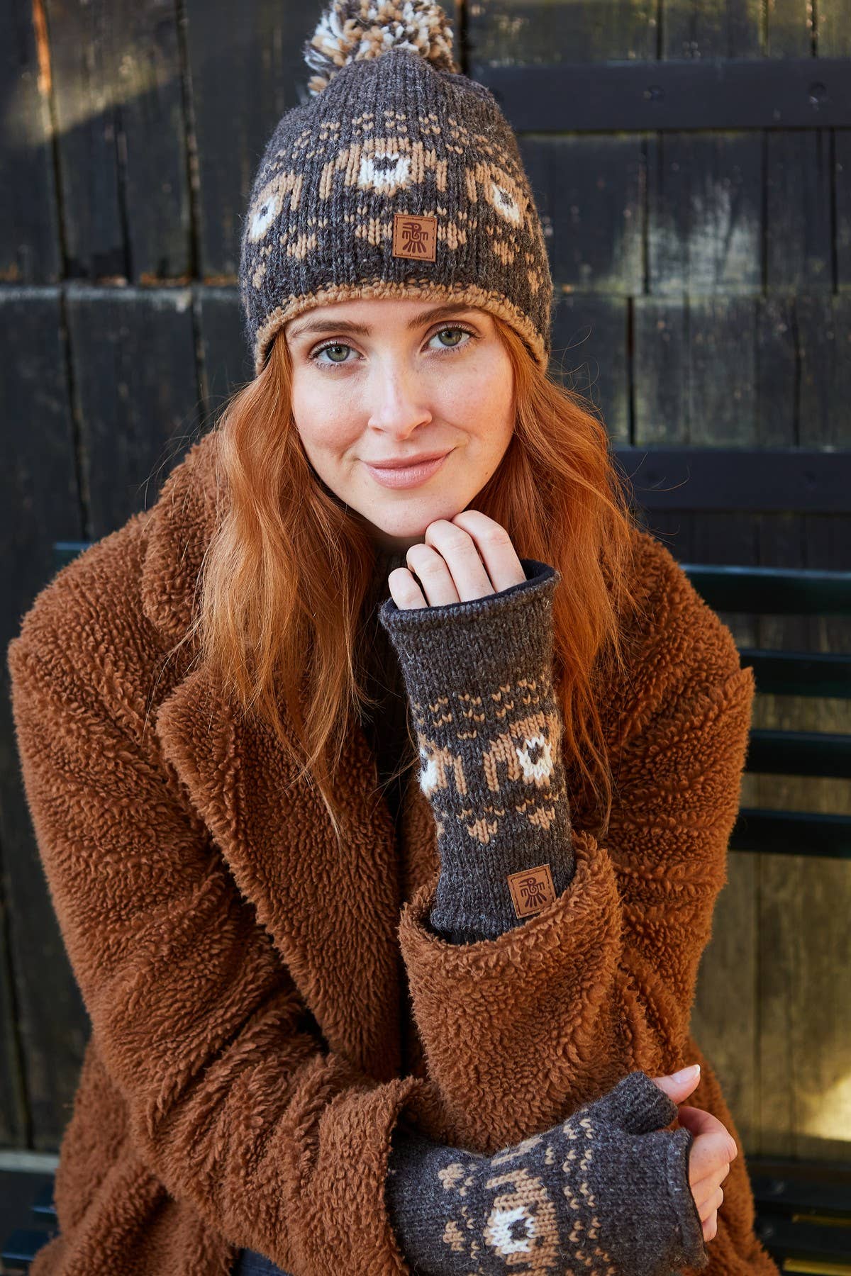 Pooch Dog Fingerless Gloves Bark Brown
