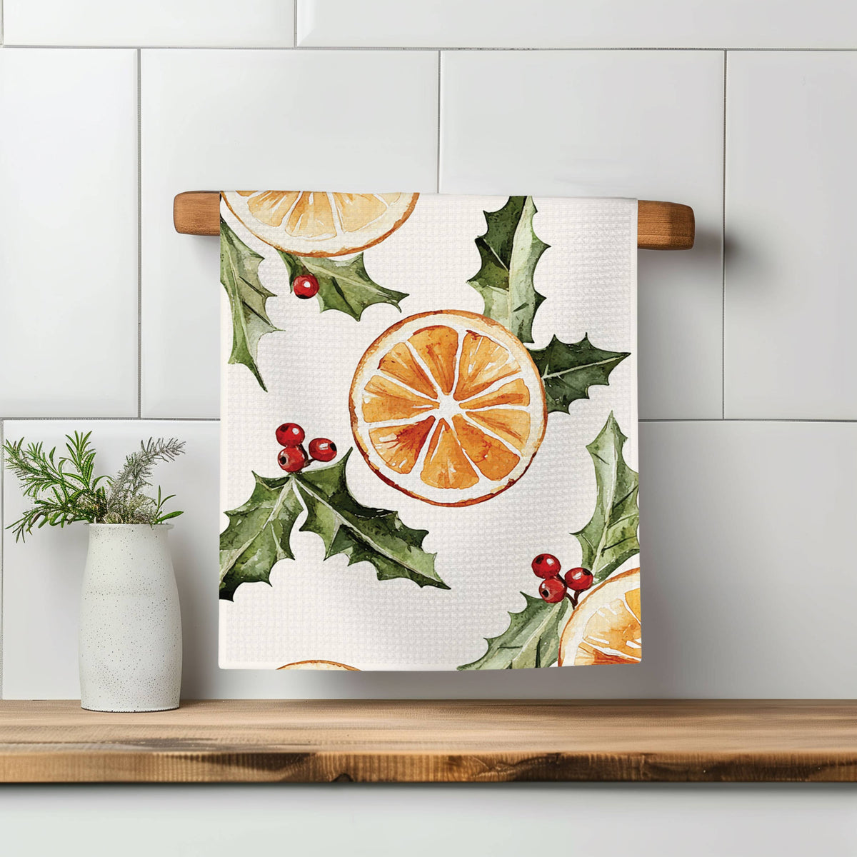 Christmas Orange Berry Mistletoe Towel