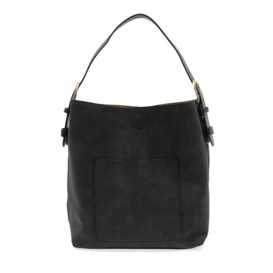 Hobo Black Handle Rich Faux Suede Handbag - Black