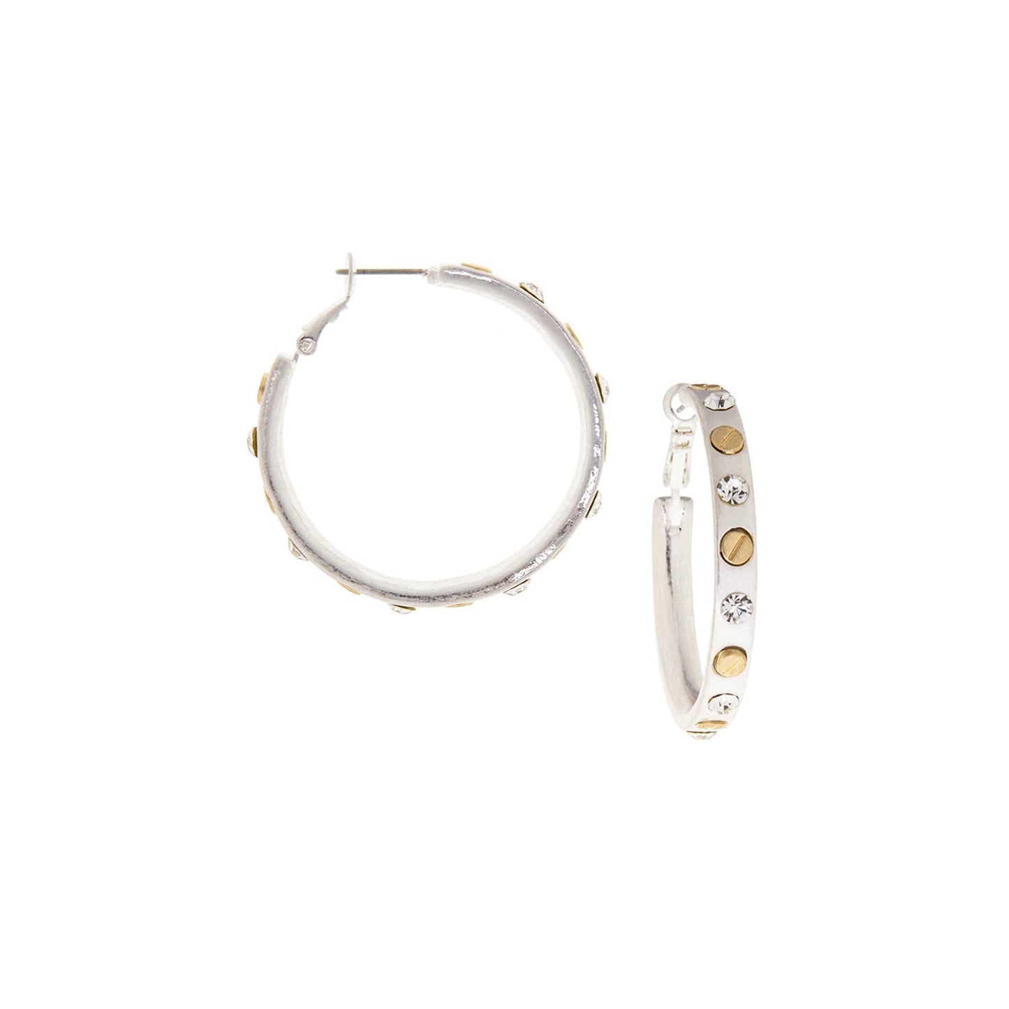 nailhead gemstone hoop: Silver-gold
