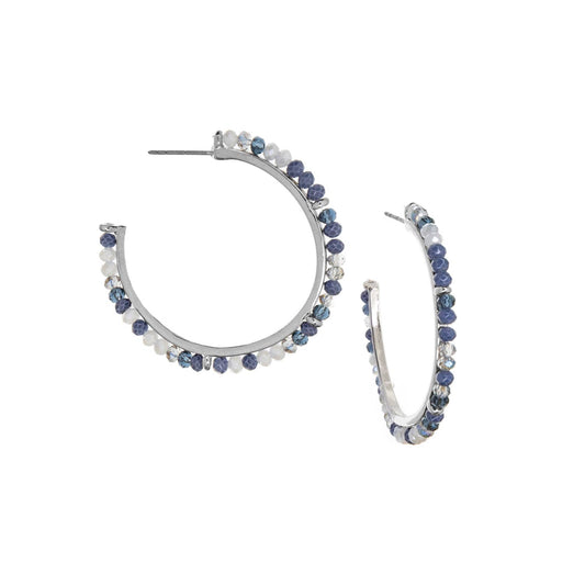 beaded post hoop earring: Silver-montana multi