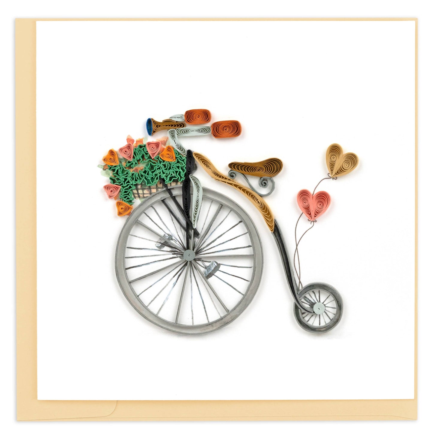 Quilled Antique High-Wheel Bicycle Greeting Card