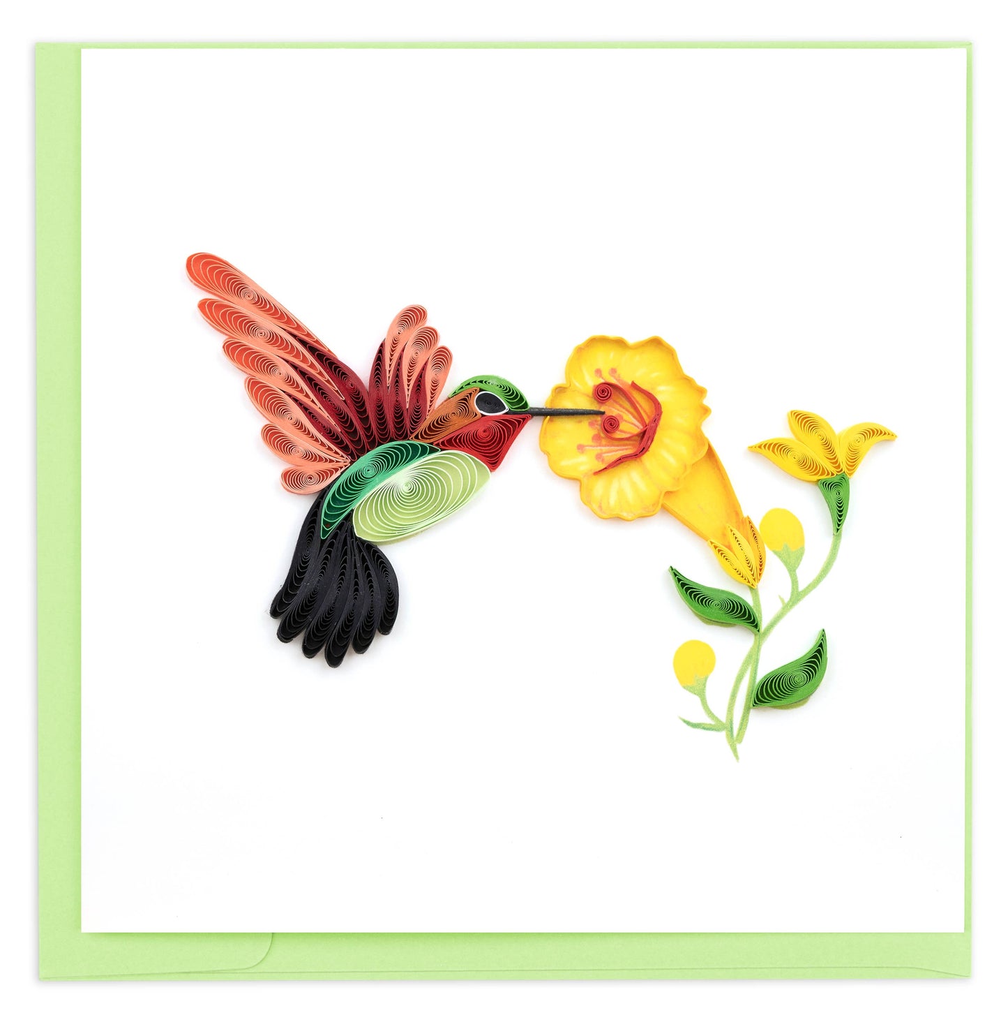 Quilled Hummingbird & Yellow Flowers Greeting Card