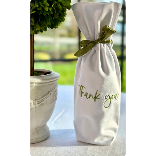 Thank You Velvet Wine Bag - New: Velvet White (Spring Green)