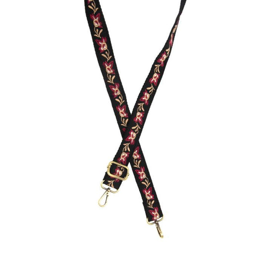 Abstract Orchid Embroidered Guitar Strap